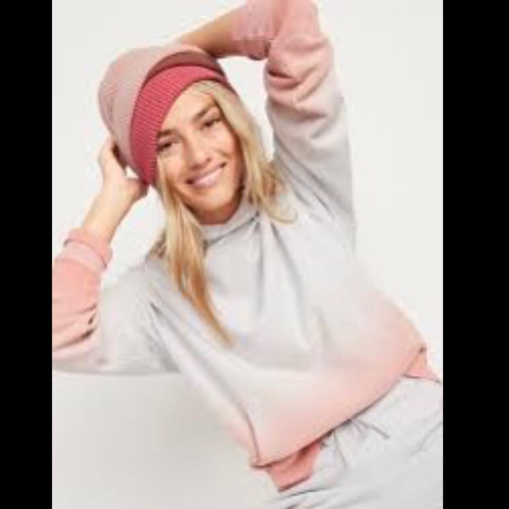 Gender Neutral dip-dye pullover sweatshirt hoodie in coral pink and white